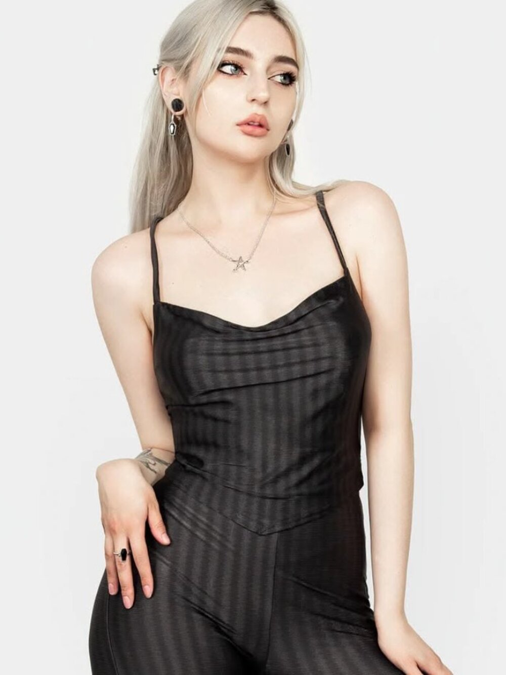 DISTURBIA Explicit metallic grey cropped cami top US14